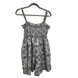 Anthropologie Pilco Romper Blue Pattern removable straps Linen/Viscose Large